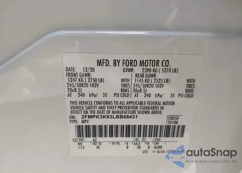 2020 Ford Edge Titanium из США, поврежденный, VIN 2FMPK3K93LBB68431